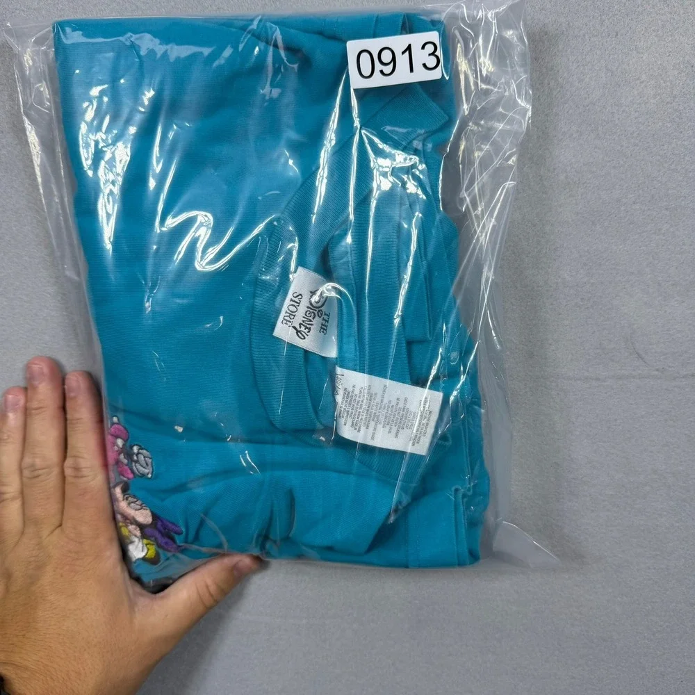 Vintage Disney Store Mickey Minnie Mouse Embroidered Pocket TShirt Teal Blue XXL